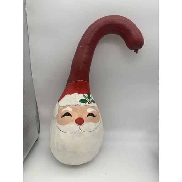 Vintage Hand Painted Red Christmas Santa Gourd Santa Signed 16” Tall - Picture 2 of 6